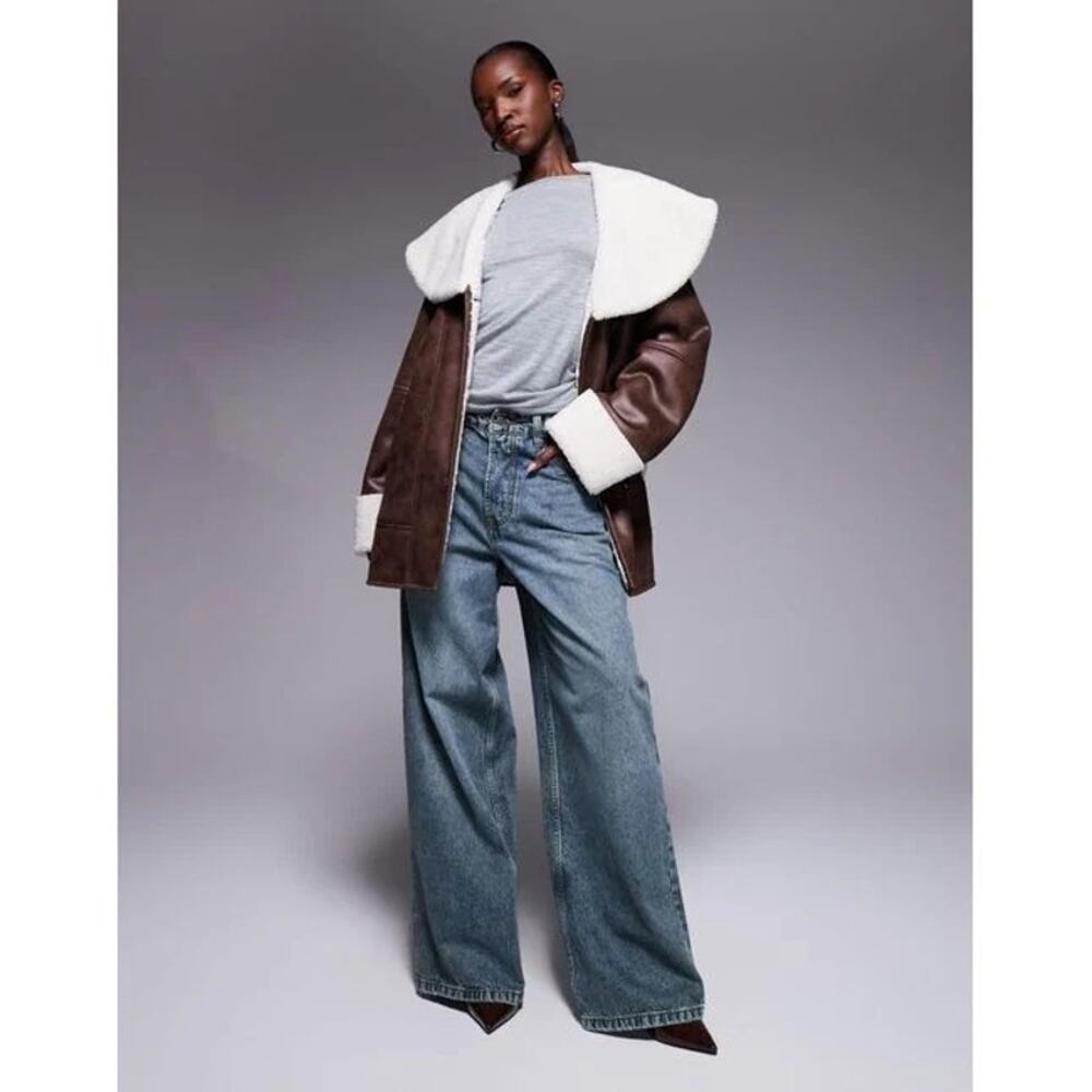 NWOT The Frolic Faux Shearling and Cream Belted Coat in Brown S155 - Picture 3 of 4